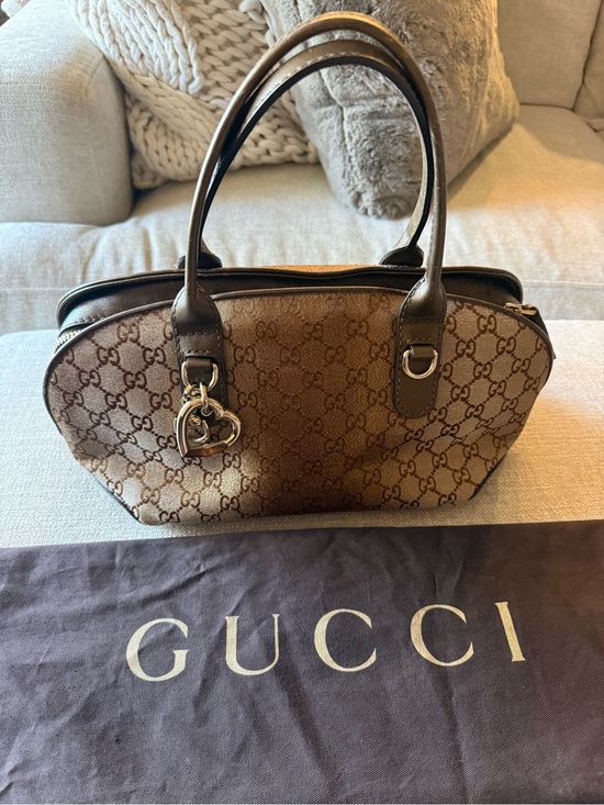 Gucci Handbags - GUCCI Beige Metallic GG Canvas Heart-Bit Handbag